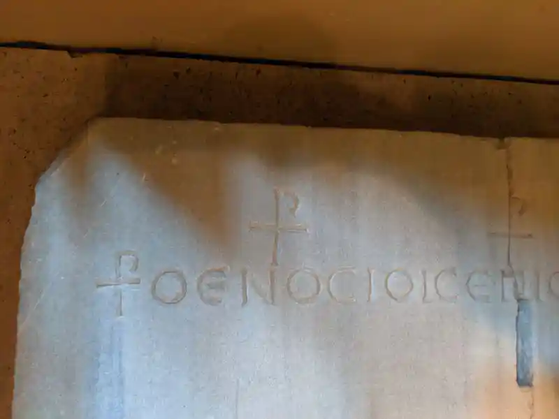 Close-up inscription of the tombstone of Bishop Clematius